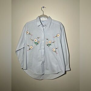 Casey Coleman Button Down with Embroidered Bumble Bees and‎ Flowers Womens Sz S
